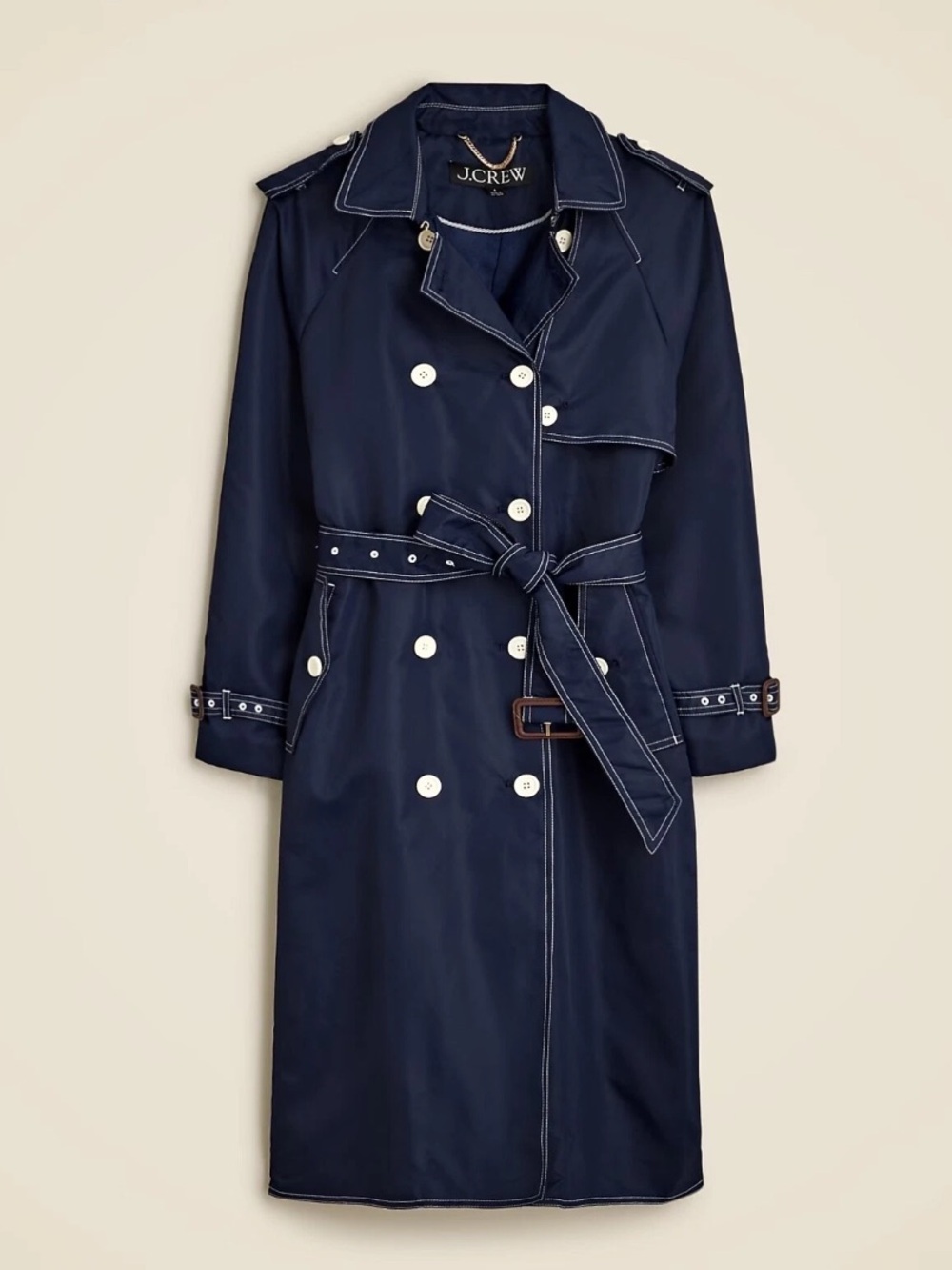 NWT J. Crew size 2P Navy Trench Coat in shiny nylon blue